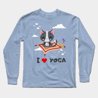 cat meditating in the clouds Long Sleeve T-Shirt